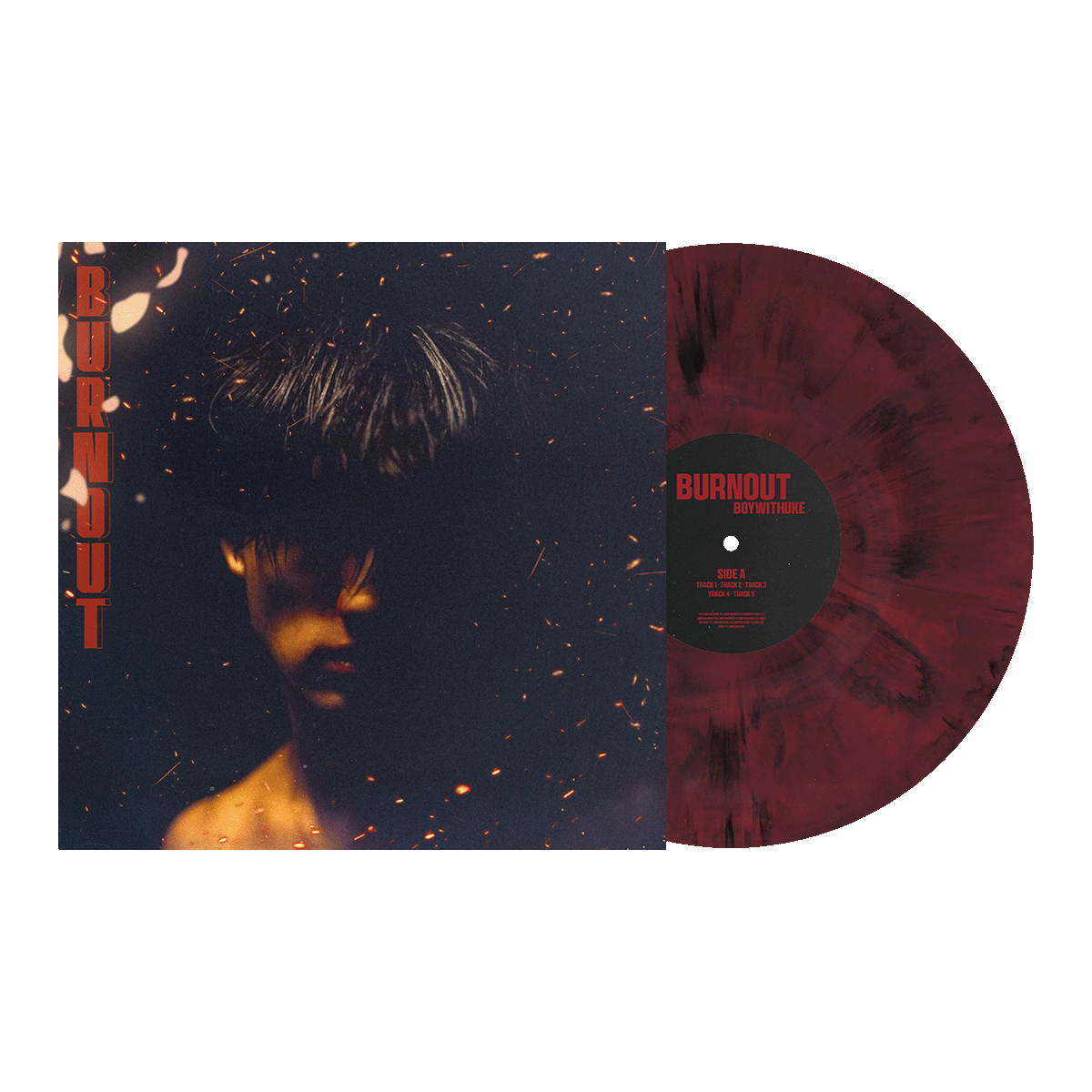 boywithuke's Burnout LP on oxblood and black marble vinyl
